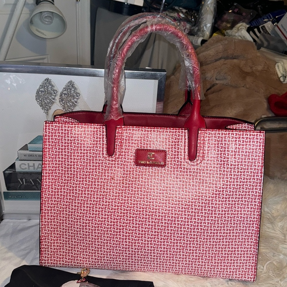 Ted Lapidus Red White PVC Tote 41x28x16 cm NWOT